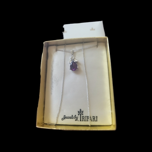 Vintage Trifari Silver Necklace with Amethyst Stone NWOT - Picture 3 of 3